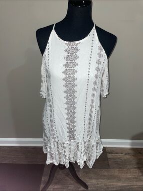 O’Neill White Boho Cold-Shoulder Swing Dress with Printed Panels 🤙🏻